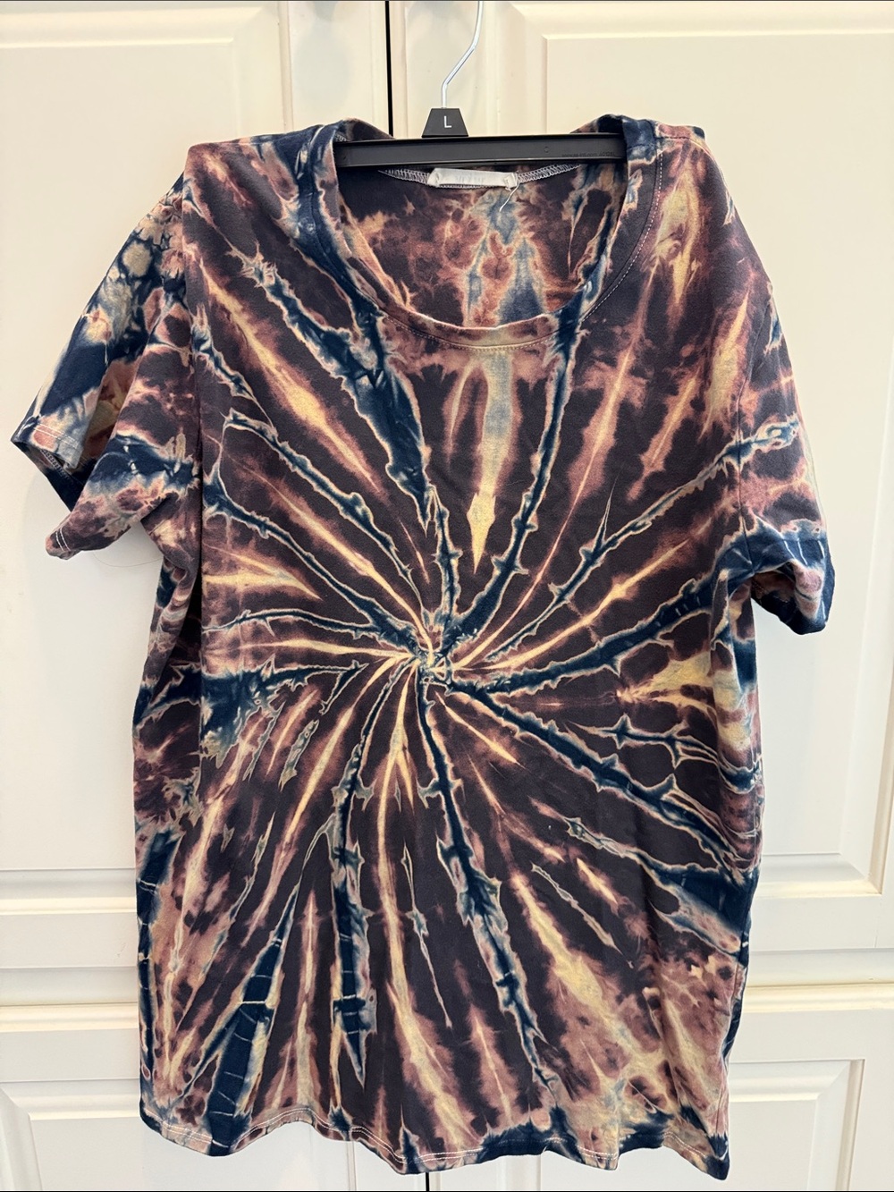Women's Tie-Dye Spiral Short Sleeve Tee - Brown & Blue